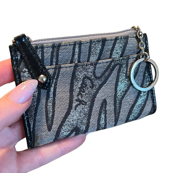 Preloved Coach Madison Lurex Zebra Metallic Zip Coin Purse Lavender Silk Lining - Picture 2 of 6